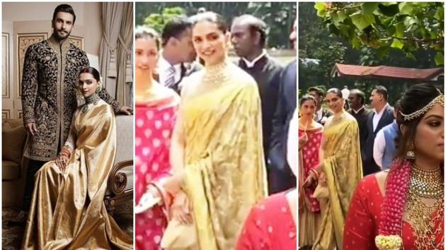 Deepika Padukone S Appearance In Gold Sari At Friend S Wedding Will Remind You Of Her Own Reception Watch Video Hindustan Times Also read | deepika padukone and ranveer singh are a royal couple at their bengaluru reception. deepika padukone s appearance in gold