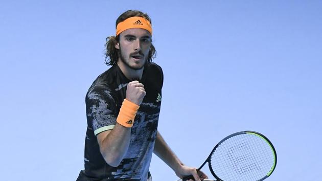 Stefanos Tsitsipas celebrates a point against Daniil Medvedev of Russia, during their ATP World Tour Finals match. (AP) Stefanos Tsitsipas celebrates a point against Daniil Medvedev of Russia, during their ATP World Tour Finals match. (AP)