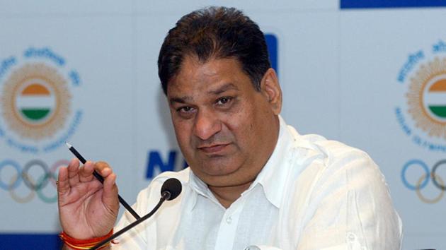 Indian Olympic Association (IOA) General Secretary Rajeev Mehta during the press conference in New Delhi. (The India Today Group via Getty)