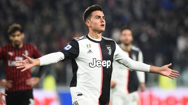 Juventus' Paulo Dybala celebrates scoring their first goal.(REUTERS) Juventus' Paulo Dybala celebrates scoring their first goal.(REUTERS)