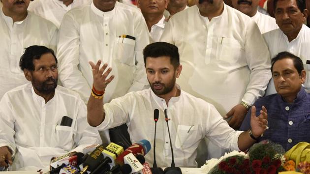 LJP leader Ram Villas Paswan;s son Chirag Paswan was recently appointed the new party chief .(Biplov Bhuyan/HT PHOTO)