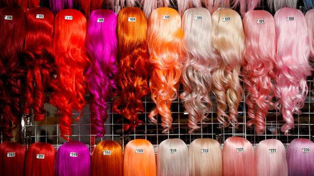 Cosplay wigs are seen during the 6th Hero Festival in Marseille. (REUTERS)