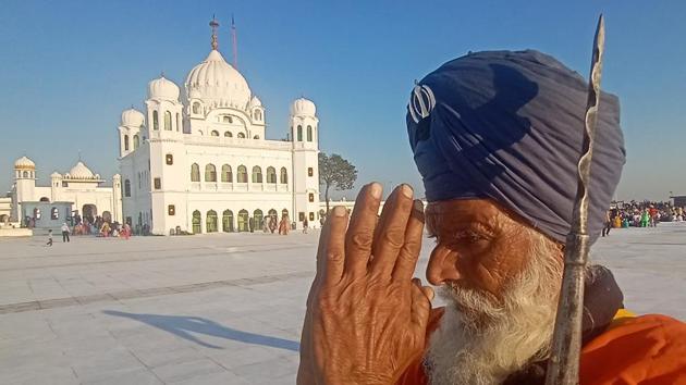 A Sikh devotee paying obeisance at Gurdwara Darbar Sahib in Kartarpur, Pakistan. A Sikh devotee paying obeisance at Gurdwara Darbar Sahib in Kartarpur, Pakistan.