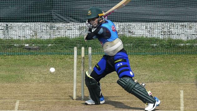 Mushfiqur Rahim plays a shot during a practice session.(PTI)