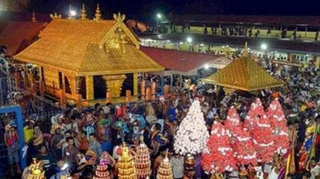 Traditionalists have argued that the idol in Sabarimala temple, Lord Ayyappa, is celibate so there are some restrictions on women of child-bearing age entering it.(PTI FILE PHOTO.)