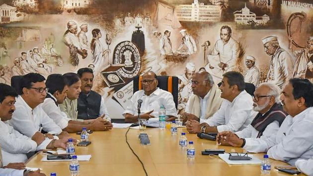 Congress leaders during a meeting with Nationalist Congress Party (NCP) in Mumbai on November 12, 2019. President’s Rule was clamped in Maharashtra on Tuesday. (PTI Photo) Congress leaders during a meeting with Nationalist Congress Party (NCP) in Mumbai on November 12, 2019. President’s Rule was clamped in Maharashtra on Tuesday. (PTI Photo)