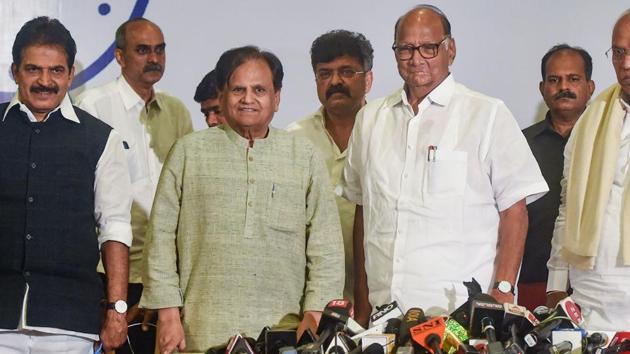 Nationalist Congress Party (NCP) Chief Sharad Pawar, Congress leaders Ahmed Patel and others during a joint press conference, in Mumbai, Tuesday, Nov. 12, 2019. (PTI) Nationalist Congress Party (NCP) Chief Sharad Pawar, Congress leaders Ahmed Patel and others during a joint press conference, in Mumbai, Tuesday, Nov. 12, 2019. (PTI)