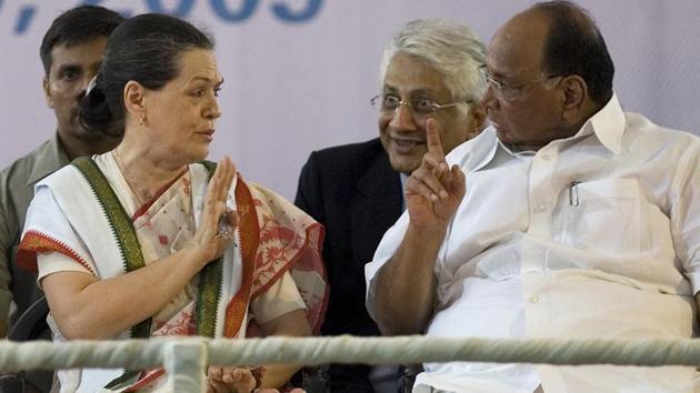 Sonia Gandhi seen with Sharad Pawar at Rangsharda, Mumbai. The Congress and NCP said on Tuesday evening that they had not yet taken any decision about supporting the Shiv Sena to form a stable government in the state. (Kunal Patil / HT Archive) Sonia Gandhi seen with Sharad Pawar at Rangsharda, Mumbai. The Congress and NCP said on Tuesday evening that they had not yet taken any decision about supporting the Shiv Sena to form a stable government in the state. (Kunal Patil / HT Archive)