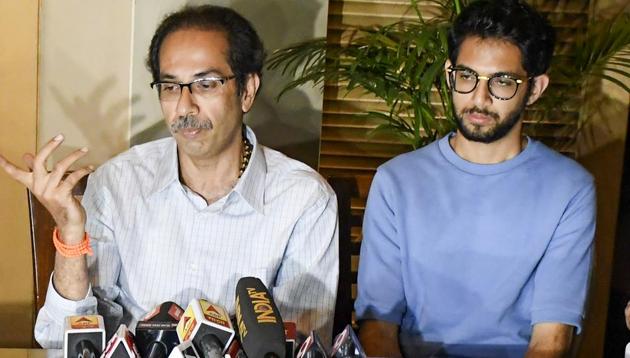 Shiv Sena chief Uddhav Thackeray along with his son Aaditya Thackeray.(HT PHOTO) Shiv Sena chief Uddhav Thackeray along with his son Aaditya Thackeray.(HT PHOTO)