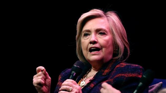 Former U.S. Secretary of State Hillary Clinton speaks during an event promoting "The Book of Gutsy Women" at the Southbank Centre in London, Britain, November 10, 2019.(REUTERS)