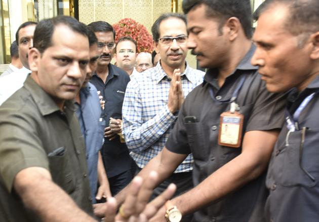 Shiv Sena chief Uddhav Thackeray seen outside Trident hotel in Bandra-Kurla Complex after a meeting with senior Congress leader Ashok Chavan, Balasaheb Thorat and and Manikrao Thakre. “The politics could be going in a new direction and it has already begun, people should wait for some time,” Thackeray said. (Satish Bate / HT Photo) Shiv Sena chief Uddhav Thackeray seen outside Trident hotel in Bandra-Kurla Complex after a meeting with senior Congress leader Ashok Chavan, Balasaheb Thorat and and Manikrao Thakre. “The politics could be going in a new direction and it has already begun, people should wait for some time,” Thackeray said. (Satish Bate / HT Photo)