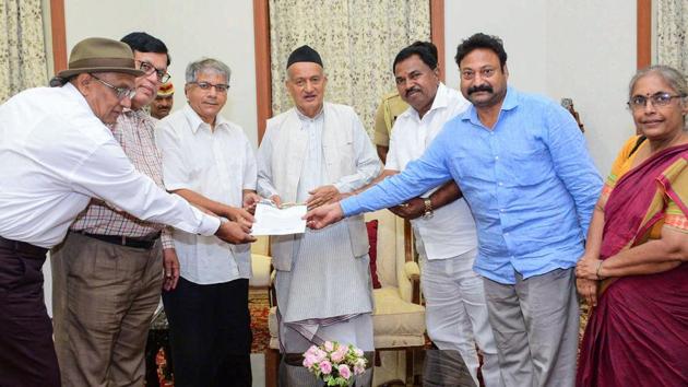 On November 7, Vanchit Bahujan Aghadi (VBA) chief Prakash Ambedkar and his party leaders meet Governor Bhagat Singh Koshyari to discuss the current political scenario in the Maharashtra and request him to impose Governor's Rule at Raj Bhavan in Mumbai. (PTI) On November 7, Vanchit Bahujan Aghadi (VBA) chief Prakash Ambedkar and his party leaders meet Governor Bhagat Singh Koshyari to discuss the current political scenario in the Maharashtra and request him to impose Governor's Rule at Raj Bhavan in Mumbai. (PTI)
