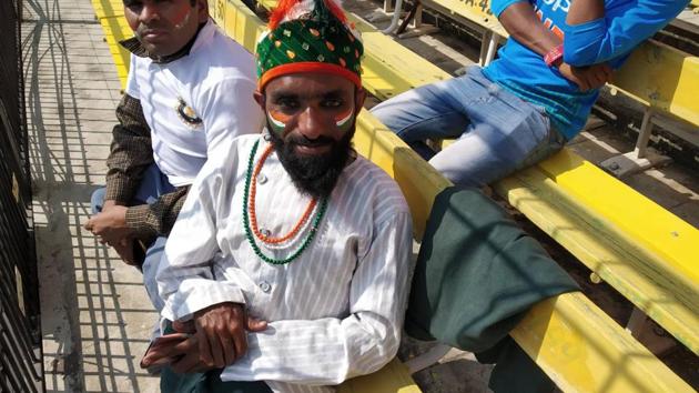 Indian cricket team’s superfan Shahzad Ali at the Holkar Stadium in Indore.(HT Photo)