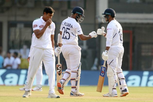 Cheteshwar Pujara and Mayank Agarwal together on the field. (BCCI/Twitter)