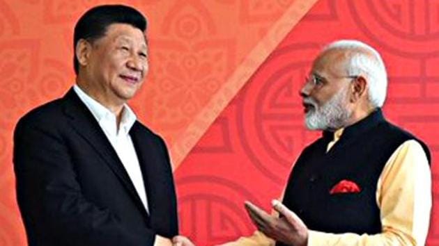 Prime Minister Narendra Modi with Chinese President Xi Jinping. (ANI PHOTO.)