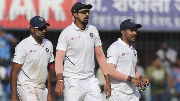 India's Ishant Sharma, center, Ravichandran Ashwin, left, and Umesh Yadav leave the field.(AP)