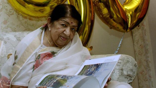 Bharat Ratna Lata Mangeshkar attends a book release function in Mumbai.(PTI)