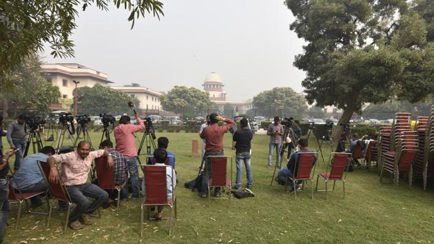 A bench led by Chief Justice of India Ranjan Gogoi, which also comprises justices SK Kaul and KM Joseph, reserved its verdict on the review petitions on May 10.(Sonu Mehta/HT PHOTO)