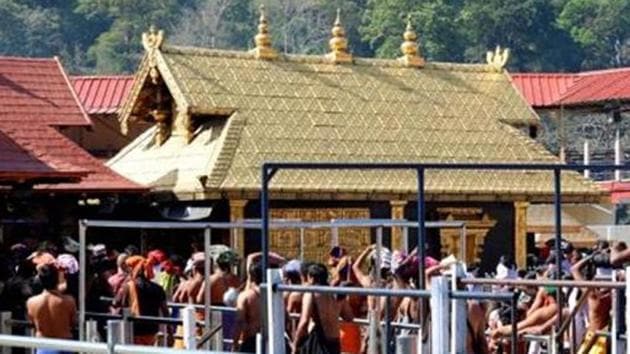 A view of pilgrims at the Sabarimala Sannidhanam or the main temple complex in Pathanamthitta district, Kerala.(HT PHOTO.)