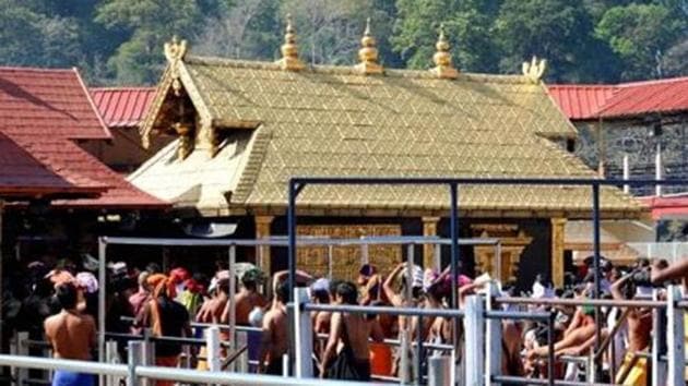 A five-judge Supreme Court bench on Thursday decided to refer its ruling on the entry of women to Sabarimala to a larger bench.(HT Photo)