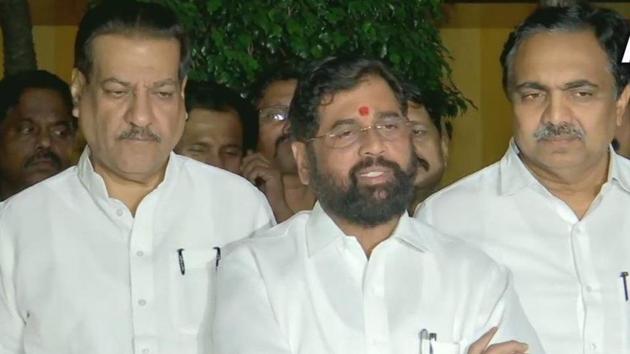 Shiv Sena leader Eknath Shinde told the media after a joint meeting on Thursday that the final decision on the draft CMP will be taken by the leadership of the three parties.(ANI PHOTO.) Shiv Sena leader Eknath Shinde told the media after a joint meeting on Thursday that the final decision on the draft CMP will be taken by the leadership of the three parties.(ANI PHOTO.)