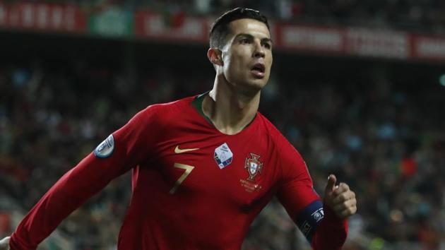 Portugal's Cristiano Ronaldo celebrates after scoring a goal.(AP)