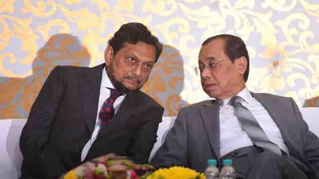 Outgoing Chief Justice of India Ranjan Gogoi (R) with his successor Sharad Arvind Bobde during Gogoi’s farewell function organised by BAR association of India, at Supreme Court lawn, in New Delhi. Gogoi retires on November 17. (Mohd Zakir/ HT Photo) Outgoing Chief Justice of India Ranjan Gogoi (R) with his successor Sharad Arvind Bobde during Gogoi’s farewell function organised by BAR association of India, at Supreme Court lawn, in New Delhi. Gogoi retires on November 17. (Mohd Zakir/ HT Photo)