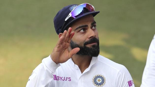 India's captain Virat Kohli acknowledges the applause from the spectators. (AP) India's captain Virat Kohli acknowledges the applause from the spectators. (AP)
