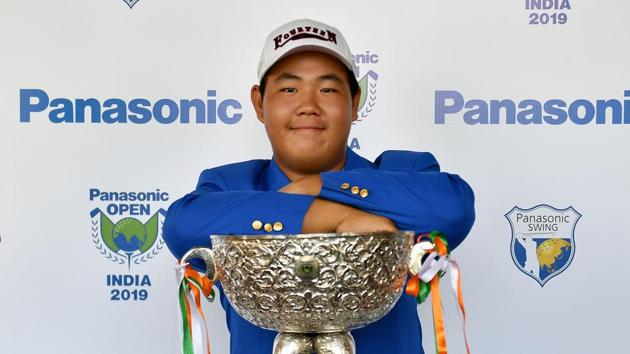 Joohyung Kim of Korea, 17 yrs old pictured with the winner’s trophy.(Paul Lakatos/Asian Tour)