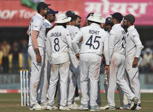 India's Mohammed Shami celebrates with teammates. (AP)