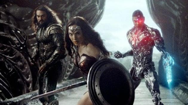 Gal Gadot, Jason Momoa and Ray Fisher in a still from Zack Snyder’s cut of Justice League.