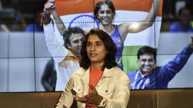 Wrestler Vinesh Phogat during her interview at Hindustan Times headquarters, in New Delhi, India, on Sunday, November 17, 2019.(Burhaan Kinu/HT PHOTO)