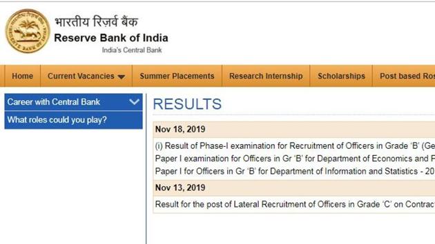 RBI Grade B Phase 1 Results 2019 Declared At Rbi.org.in - Hindustan Times