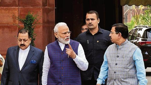 Prime Minister Narendra Modi arrives in Parliament on Monday. (ANI) Prime Minister Narendra Modi arrives in Parliament on Monday. (ANI)