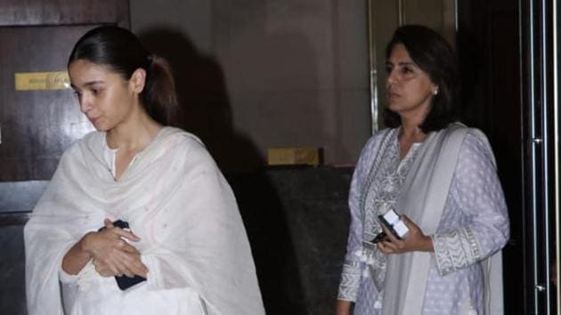 Alia Bhatt and Neetu Kapoor attend Manish Malhotra’s father’s prayer meet.