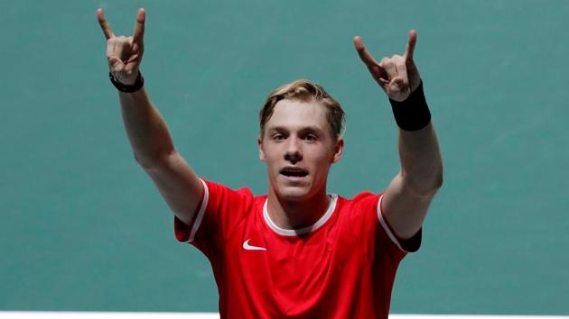 Canada's Denis Shapovalov celebrates winning his group stage match against Italy's Matteo Berrettini.(REUTERS)