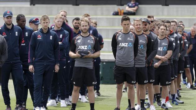 New Zealand and England players watch as local maori perform a haka during an official welcome ceremony ahead of the first cricket test at Bay Oval in Mount Maunganui(AP)