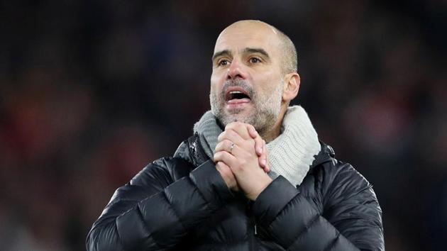 Pep Guardiola gestures to the fans after a match. (Action Images via Reuters) Pep Guardiola gestures to the fans after a match. (Action Images via Reuters)