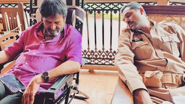 Mahesh Manjrekar and Abhay Deol sleeping on the sets of a web series.