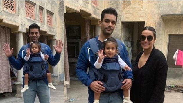 Neha Dhupia with Angad Bedi and daughter Mehr at Bishan Bedi’s ancestral haveli in Amritsar.