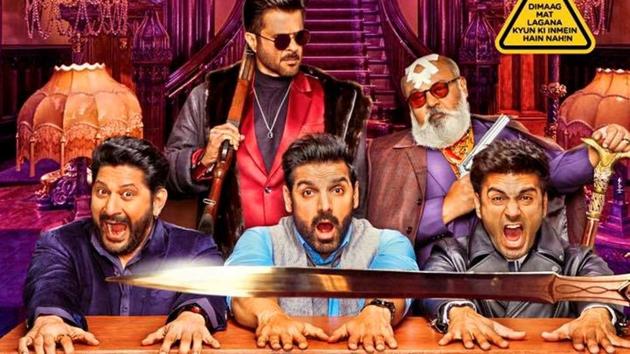 Arshad Warsi, Anil Kapoor, John Abraham, Saurabh Shukla and Pulkit Samrat in a still from Pagalpanti.