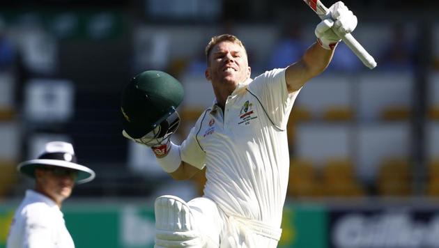 Australia's David Warner celebrates after scoring 100 runs during their cricket test match against Pakistan in Brisbane. (AP) Australia's David Warner celebrates after scoring 100 runs during their cricket test match against Pakistan in Brisbane. (AP)