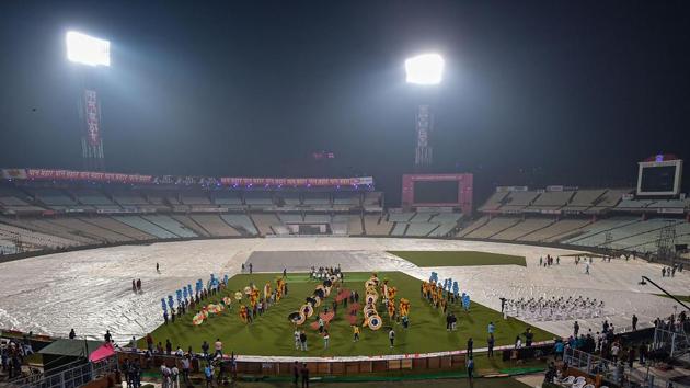 Artists rehearse on the eve of the 1st pink-ball day/night cricket test match between Bangladesh and India(PTI)