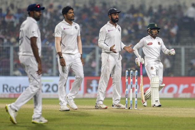 Bangladesh's Mushfiqur Rahim, right, reaches his berth. (AP)