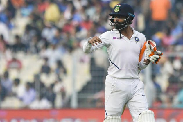 India's Ravindra Jadeja leaves the field after his dismissal during the second day of the second test cricket. (AP)