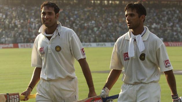 VVS Laxman (left) and Rahul Dravid of India leave the field at the end of play.(Getty Images)