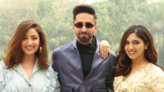 Yami Gautam, Ayushmann Khurrana and Bhumi Pednekar star together in Bala.(IANS)