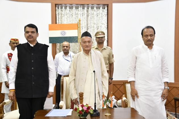Devendra Fadnavis appointed as Maharashtra CM and Ajit pawar as Deputy CM in presence of Maharashtra governor Bhagat Singh Koshyari at Raj Bhavan in Mumbai. ((HT PHOTO)) Devendra Fadnavis appointed as Maharashtra CM and Ajit pawar as Deputy CM in presence of Maharashtra governor Bhagat Singh Koshyari at Raj Bhavan in Mumbai. ((HT PHOTO))