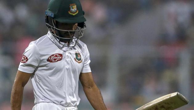 Bangladesh's captain Mominul Haque walks back to the pavilion.(AP)
