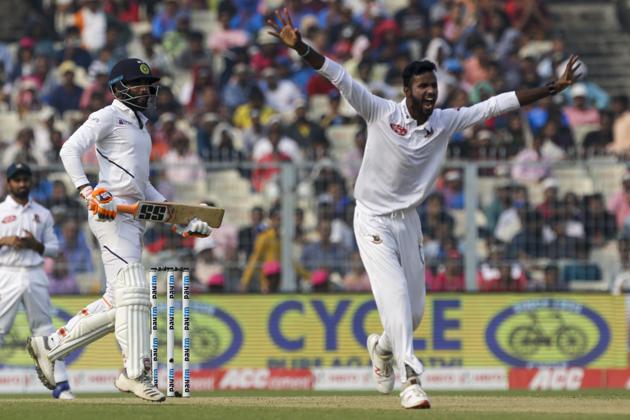 Ebadot Hossain during the second test match between India and Bangladesh.(AP)